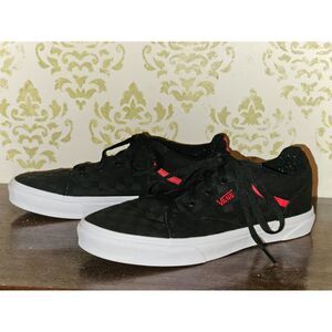 Van Seldan Black & Dk Grey checkerboard with red accents,  Boys/Men Size 7